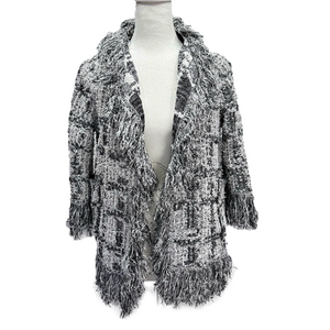 Bruno Manetti Italian Made Cardigan Black & White Fringe Open Front Boho Small